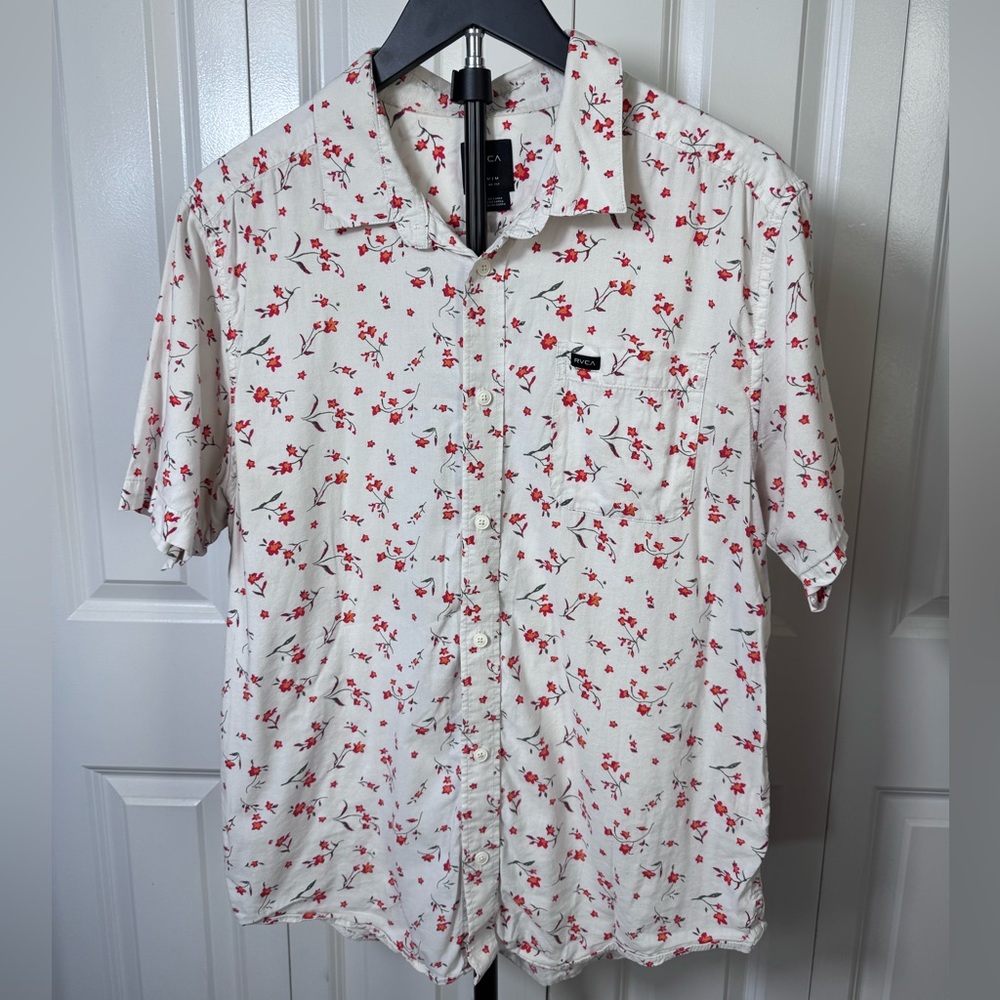 Men’s RVCA Floral Button-Down Shirt | Medium | Regular Fit | Surf Resort Style